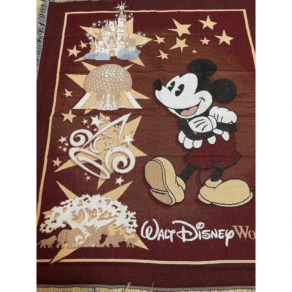 Mickey Mouse Walt Disney World Woven Throw Blanket Tapestry Castle Vintage 5'x4'